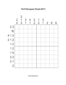 Nonogram - 10x10 - A17 Printable Puzzle