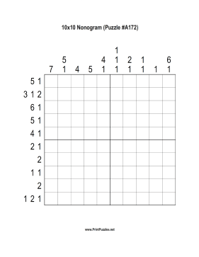 Nonogram - 10x10 - A172 Printable Puzzle