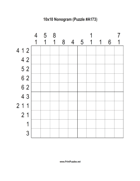 Nonogram - 10x10 - A173 Printable Puzzle