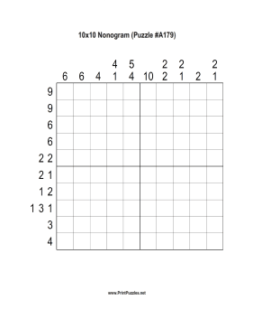 Nonogram - 10x10 - A179 Printable Puzzle