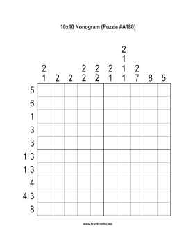Nonogram - 10x10 - A180 Printable Puzzle