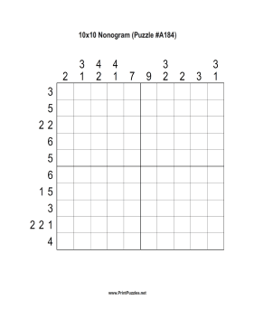 Nonogram - 10x10 - A184 Printable Puzzle