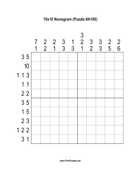 Nonogram - 10x10 - A189 Printable Puzzle