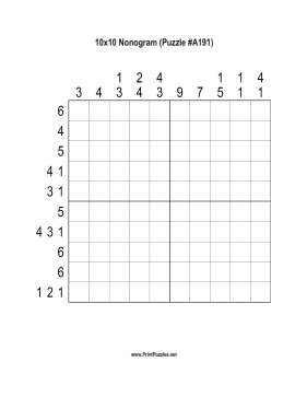 Nonogram - 10x10 - A191 Printable Puzzle