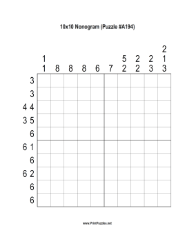 Nonogram - 10x10 - A194 Printable Puzzle