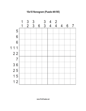 Nonogram - 10x10 - A195 Printable Puzzle