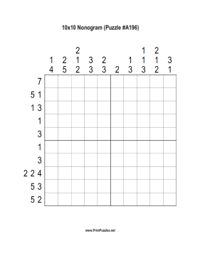 Nonogram - 10x10 - A196 Printable Puzzle