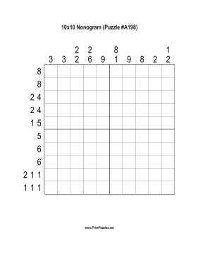 Nonogram - 10x10 - A198 Printable Puzzle