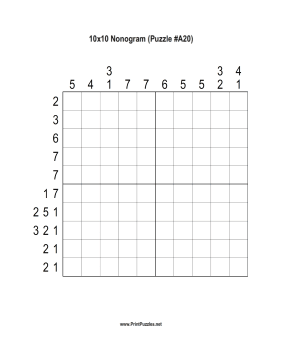 Nonogram - 10x10 - A20 Printable Puzzle
