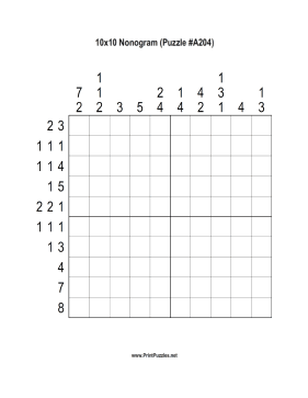 Nonogram - 10x10 - A204 Printable Puzzle