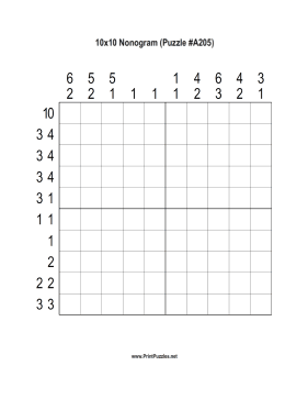 Nonogram - 10x10 - A205 Printable Puzzle