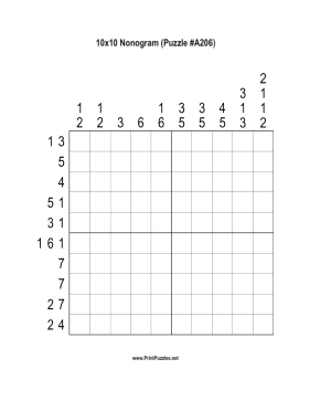 Nonogram - 10x10 - A206 Printable Puzzle
