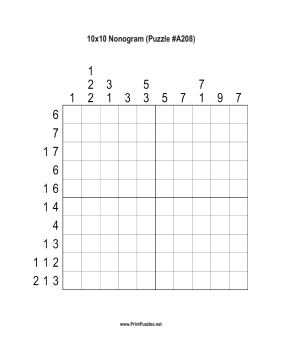 Nonogram - 10x10 - A208 Printable Puzzle