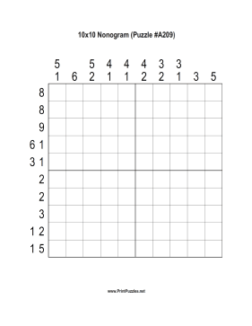 Nonogram - 10x10 - A209 Printable Puzzle