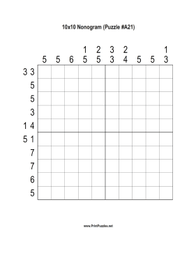 Nonogram - 10x10 - A21 Printable Puzzle