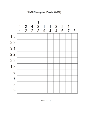 Nonogram - 10x10 - A213 Printable Puzzle