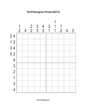 Nonogram - 10x10 - A214 Printable Puzzle
