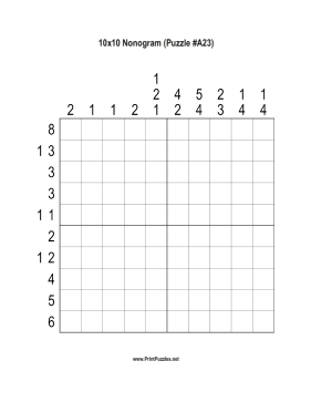 Nonogram - 10x10 - A23 Printable Puzzle