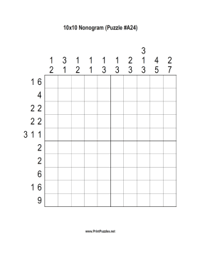 Nonogram - 10x10 - A24 Printable Puzzle