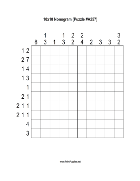 Nonogram - 10x10 - A257 Printable Puzzle