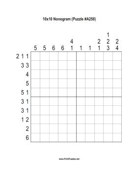 Nonogram - 10x10 - A258 Printable Puzzle
