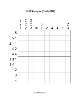 Nonogram - 10x10 - A26 Printable Puzzle