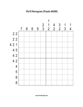 Nonogram - 10x10 - A260 Printable Puzzle