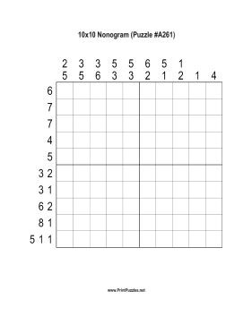 Nonogram - 10x10 - A261 Printable Puzzle