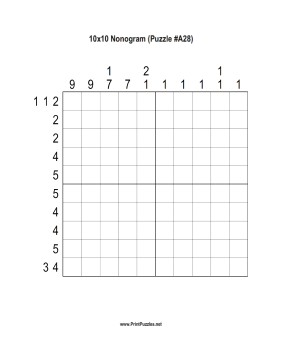 Nonogram - 10x10 - A28 Printable Puzzle