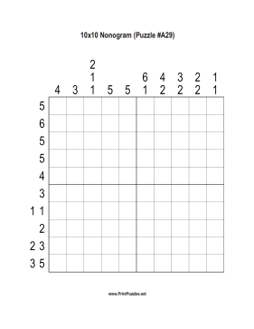 Nonogram - 10x10 - A29 Printable Puzzle