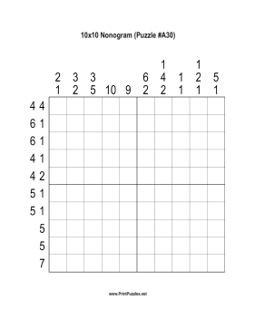 Nonogram - 10x10 - A30 Printable Puzzle
