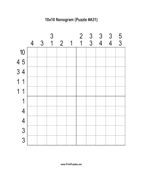 Nonogram - 10x10 - A31 Printable Puzzle