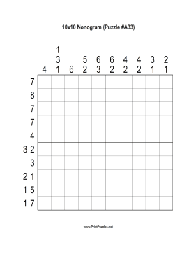 Nonogram - 10x10 - A33 Printable Puzzle
