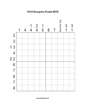 Nonogram - 10x10 - A34 Printable Puzzle