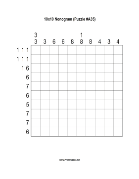 Nonogram - 10x10 - A35 Printable Puzzle