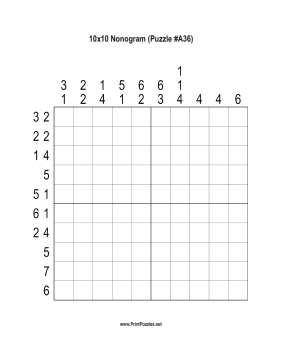 Nonogram - 10x10 - A36 Printable Puzzle