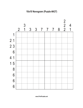 Nonogram - 10x10 - A37 Printable Puzzle