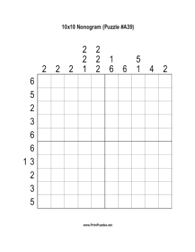 Nonogram - 10x10 - A39 Printable Puzzle