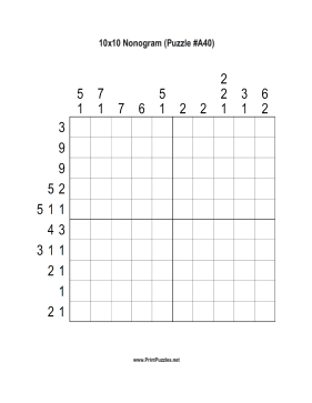 Nonogram - 10x10 - A40 Printable Puzzle