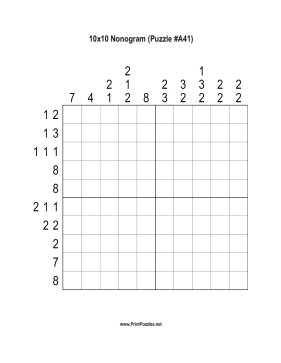 Nonogram - 10x10 - A41 Printable Puzzle