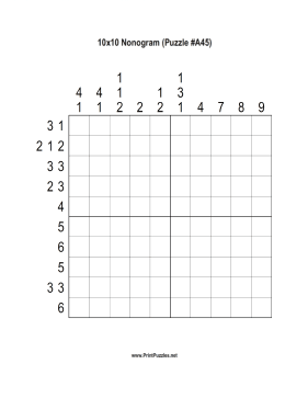 Nonogram - 10x10 - A45 Printable Puzzle