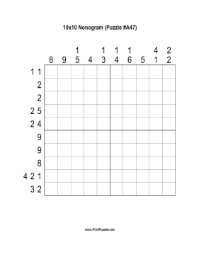 Nonogram - 10x10 - A47 Printable Puzzle
