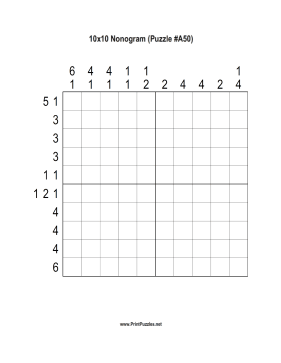 Nonogram - 10x10 - A50 Printable Puzzle