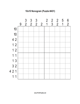 Nonogram - 10x10 - A51 Printable Puzzle