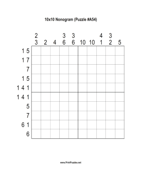 Nonogram - 10x10 - A54 Printable Puzzle