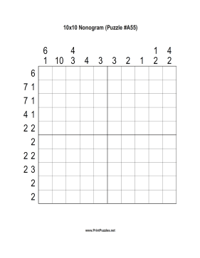 Nonogram - 10x10 - A55 Printable Puzzle