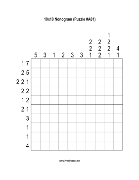 Nonogram - 10x10 - A61 Printable Puzzle