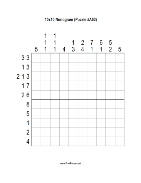 Nonogram - 10x10 - A62 Printable Puzzle