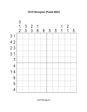 Nonogram - 10x10 - A63 Printable Puzzle