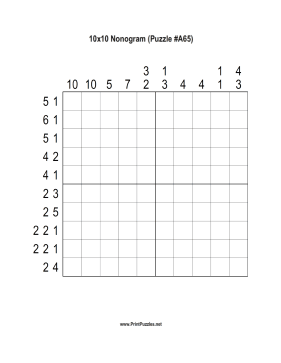 Nonogram - 10x10 - A65 Printable Puzzle